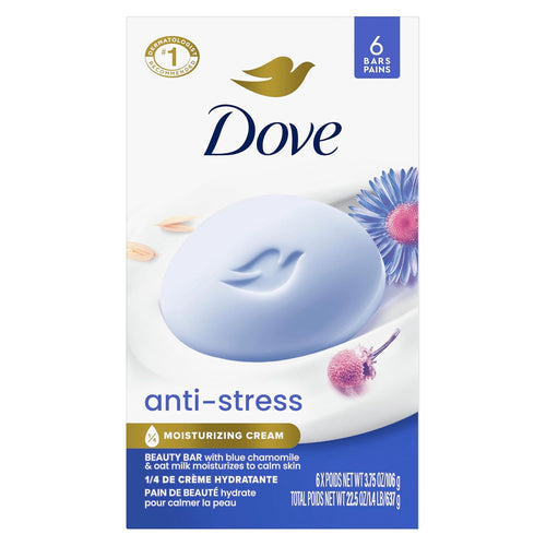 "Dove Anti-Stress Blue Chamomile And Oat Milk Moisturizes to Calm Skin Soap 106g Pack Of 6