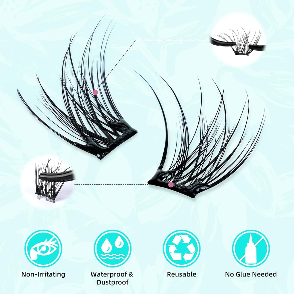 120PCS Self Adhesive Eyelashes Natural C Curl 8-16mm Self Adhesive Lash Clusters,No Lash Glue Needed,Impress Lashes Wide Stem Lashes Extension