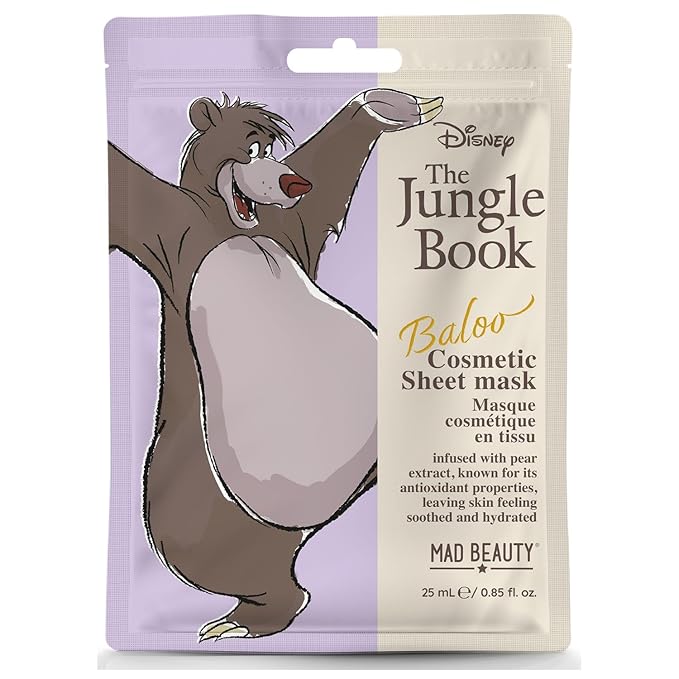 The Jungle Book Cosmetic Sheet Mask Set Disney | MAD Beauty | Aloe vera, Hydrating Moisturizing Trio Baloo Hathi Shere Khan | Gift for Men & Women Adults