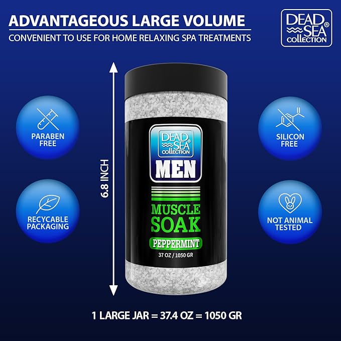 Dead Sea Collection Bath Salts for Men with Peppermint Oil - Muscle Recovery Bath Soak – Mens Pure Dead Sea Salt for Soothing and Relaxing – 37 Oz