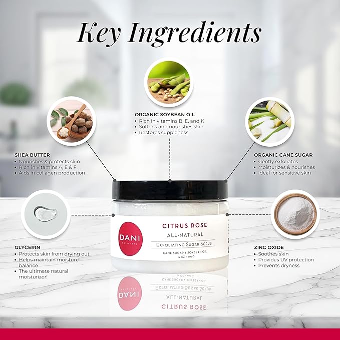 Naturals Exfoliating Sugar Scrub - Citrus Rose - Organic Cane Sugar & Shea Butter - Deep Hydration & Gentle Exfoliation for Smooth, Radiant Skin - 14 oz
