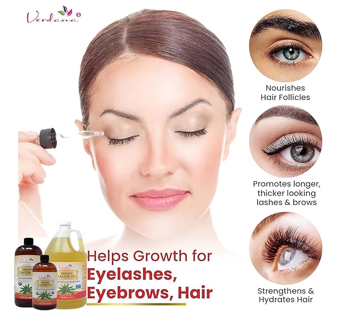 Verdana Organic Castor Oil – 32 Fl Oz Bulk Size – Cold Pressed, Unrefined, Hexane-Free – USDA Organic – Natural Moisturizer for Hair Growth, Eyelashes, Skin, Scalp & Castor Oil Packs