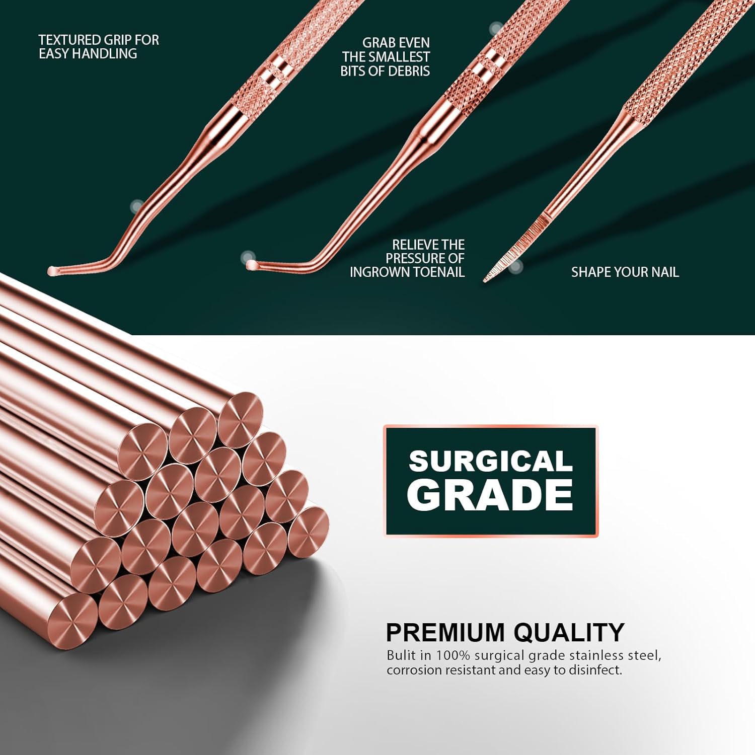 Teenitor Ingrown Toenail Tool, Toenail File and Lifters, Professional Surgical Safe Ingrown Toenail Treatment Pedicure Tools for Feet, Ingrown Toenail Removal Kit Pain Relief