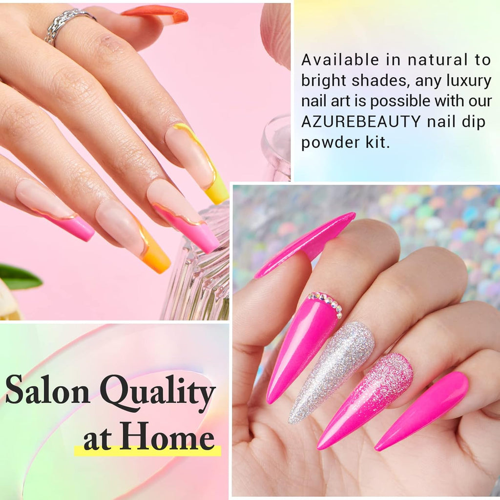 AZUREBEAUTY 31 Pcs Dip Powder Nail Kit Starter, 20 Colors Neon Glitter Purple Blue Yellow Dipping Powder Liquid Set with Top/Base Coat Activator for French Nail Art Manicure DIY Salon Gifts for Women