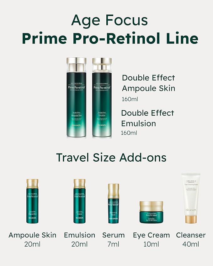 ISA KNOX AGE FOCUS PRIME DOUBLE EFFECT SKINCARE (417 ml / 14.10 Fl Oz) - Korean Skincare, Lightweight but Nourishing by LG BEAUTY. Toner, Emulsion Lotion, Serum, Cream, Cleansing Foam.