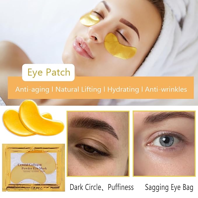 30 Pairs Lip Masks & 24K Gold Eye Mask, Gel Crystal Collagen Eye Patches for Puffy Eyes, Moisturizing & Reducing Fine Lines Dark Circleeye Patches for Dark Circles and Puffiness