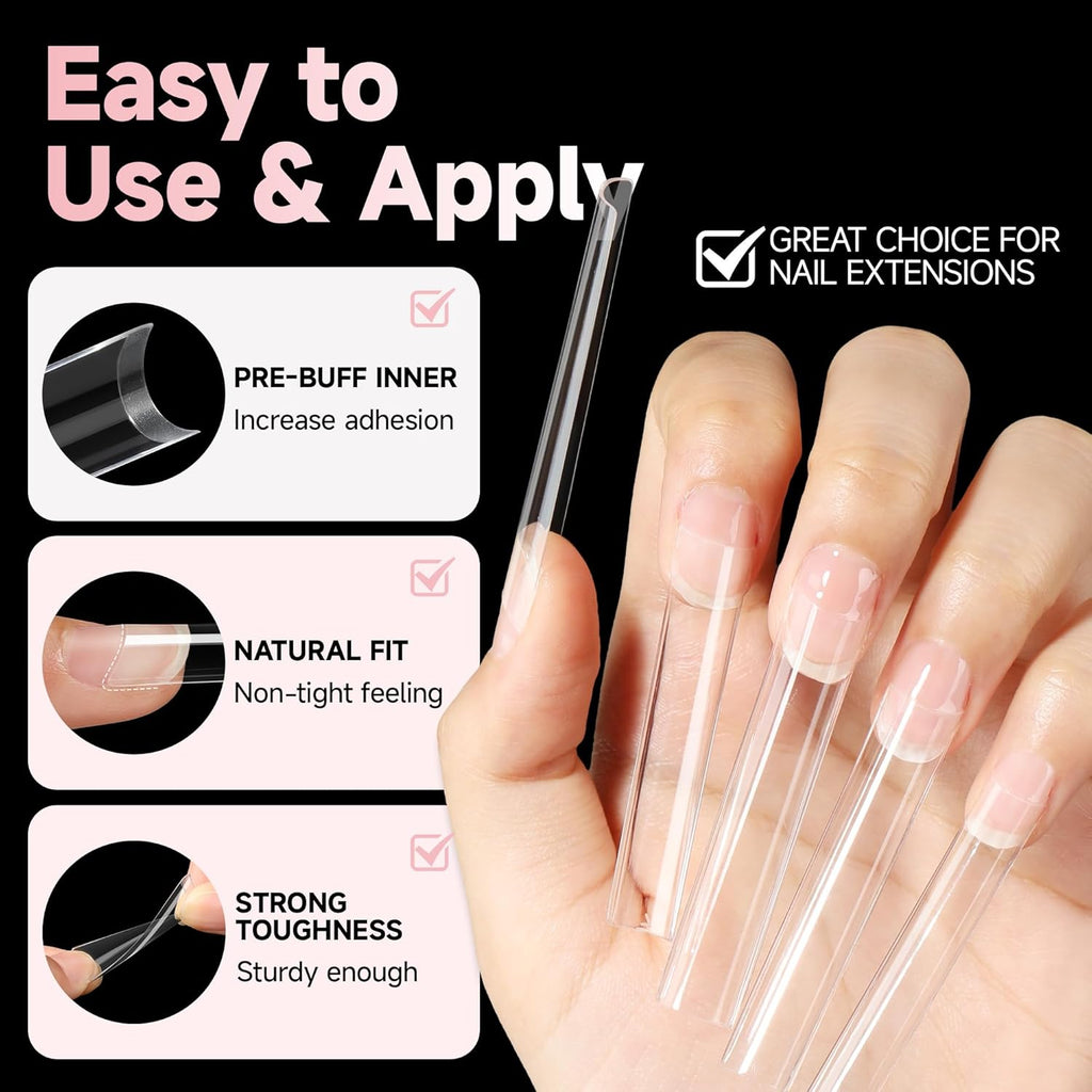 UNA GELLA 312PCS XXXL Nail Tips Square No C Curve, Extra Long Half Cover Long Straight Gel Nail Tips 12 Sizes Press on Nails Square for Acrylic Nails Professional for Nail Salon and DIY