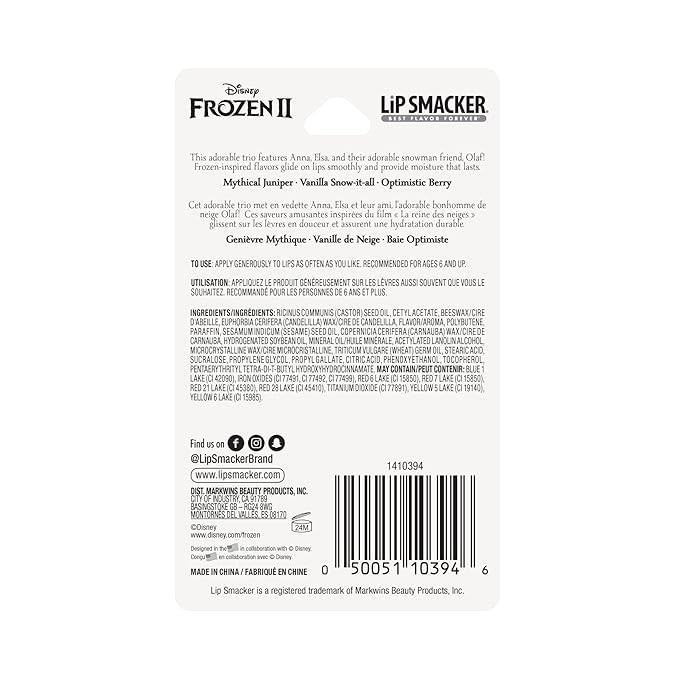 Lip Smackers Disney Frozen 2 Flavored Lip Balm Trio, Mythical Juniper, Vanilla Snow-it-all, Optimistic Berry, Set of 3, Clear, For Kids, Men, Women (Pack of 2)