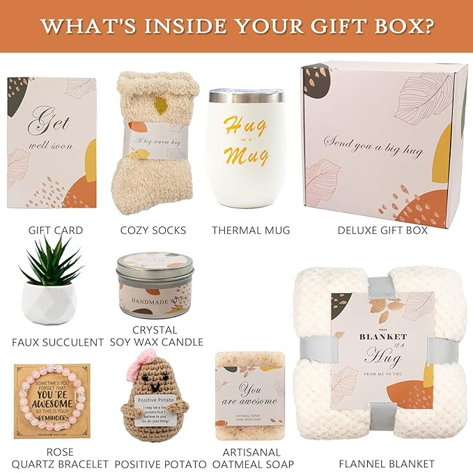 Get Well Soon Gift Baskets for Women - Get Well Gifts for Women After Surgery - Self Care Gifts - Thinking of You Gifts for Recovery - Cancer Care Gifts for Friend