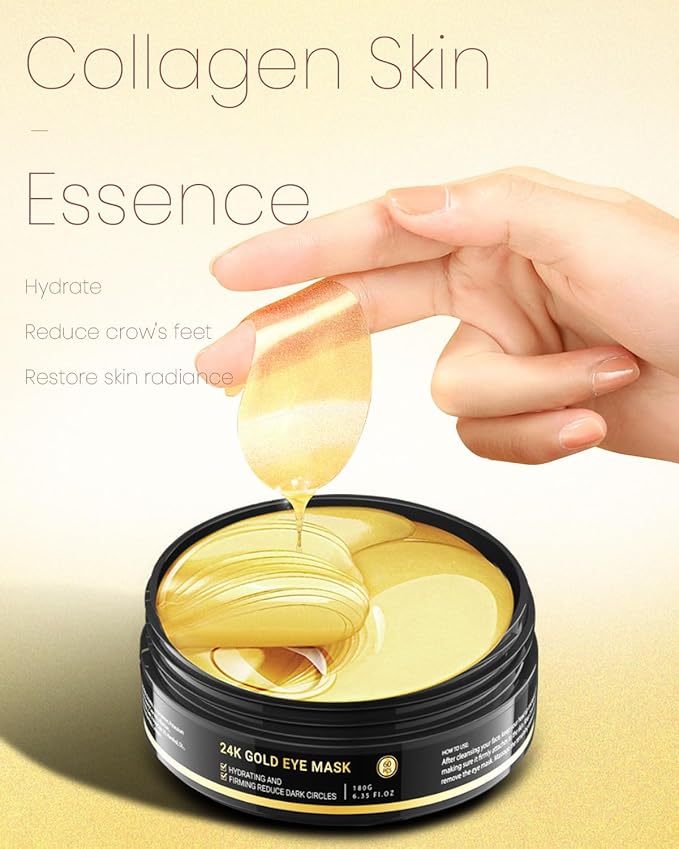 120 Pcs 24K Gold Eye Patches,Collagen Under Eye Mask for Puffy Eyes & Dark Circles, Combat Fine Lines and Wrinkles,Non-Irritating Under Eye Patches