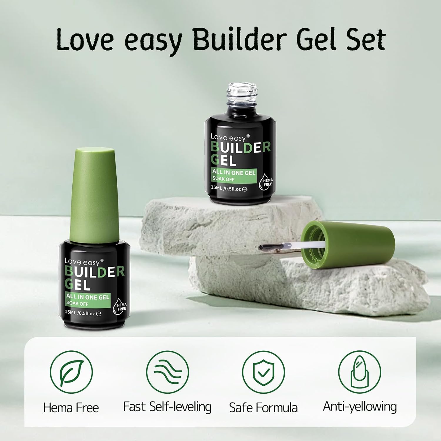 Builder Gel for Nails, 2 Pack Crystal Clear Soft Polish Fast Self-leveling Apex Strength Thickness Enhancement Building Thin Weak Nail, Beginners Home DIY Salon Manicure (U V Light Needed)