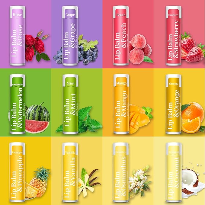 250 Pcs Lip Balm Bulk,12 Fruit Flavored Natural Bulk Lip Balm, Lip Balms Pack with Vitamin E, Lip Balms Gift Set Women Stocking Stuffers Party Favors, Moisturizing&Soothing(4.2g/0.15oz)