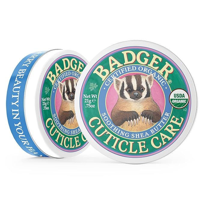 Badger Cuticle Care, 100% Organic Cuticle Cream for Natural Nail Care, Soothe & Restore Dry & Splitting Cuticles, Rich Shea Butter, Light Citrus Scent, .75oz Tin