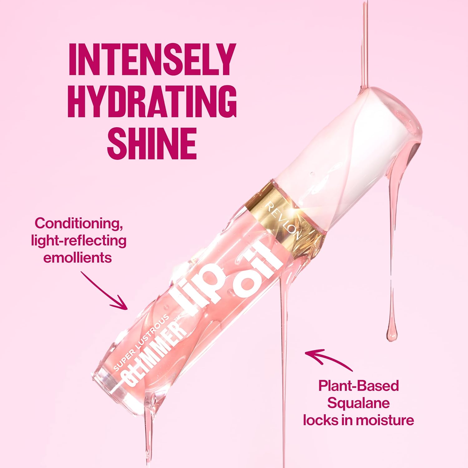 REVLON Super Lustrous Glimmer Lip Oil, Moisturizing & Tinted, Shiny Finish, Made with Plant-Based Squalane, 008 Just Toasty, 0.13 fl oz