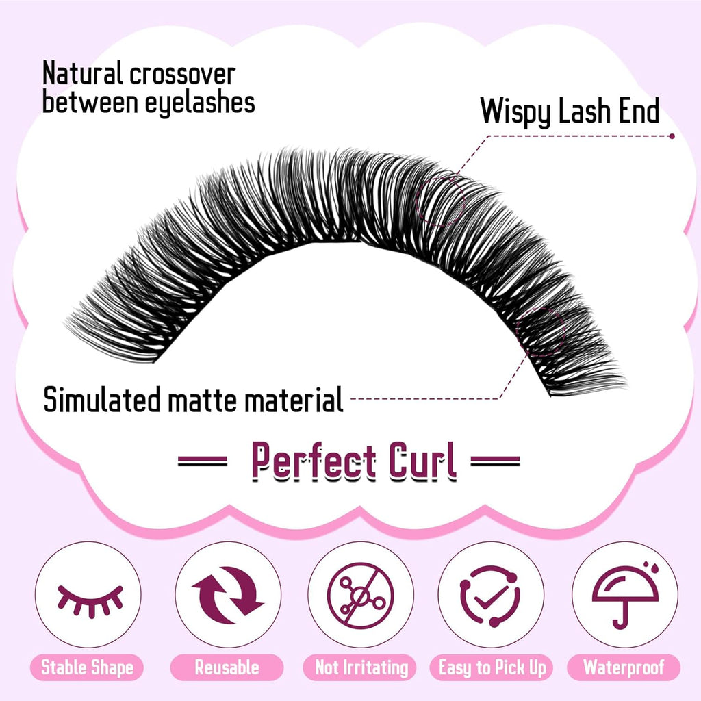 WENDY DIY D Curl Lash Clusters Book 468 Pcs Natural Look Individual Cluster Lashes Book Wispy-lashes Soft,80D+100D,28,10-18 mixed