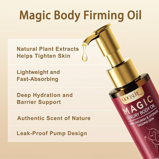 Magic Body Firming Oil, 4.06 FL OZ, Natural Botanicals Firming O il for Women, Fast-Absorbing with Cactus Extract & Camellia Oil, Vitamin E, Targets Abdomen/Thighs