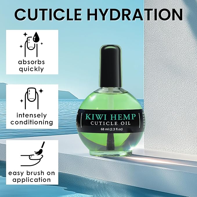 Nail Cuticle Oil Kiwi Hemp Scented 2.3 Fl Oz – Cuticle Oil for Nails with Jojoba Oil, Aloe, Vitamin E - Moisturizing Cuticle Care and Nail Oil Repair Treatment
