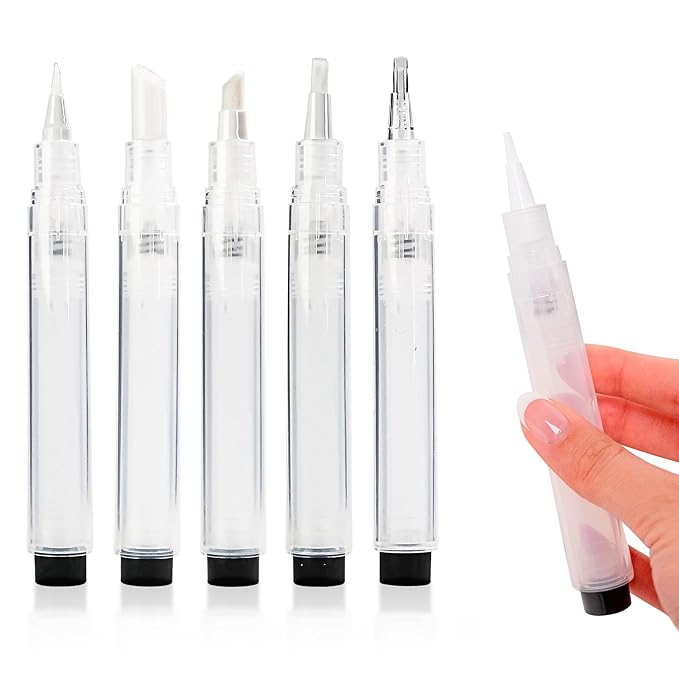 5 Refillable Beauty Applicator Pens_Multi-Use Empty Refillable Cuticle/Hair/Nail Oil Pen, Lip Gloss Tube Washable, Reusable Liquid Applicators for DIY Beauty_2 Syringes & Push Sticks