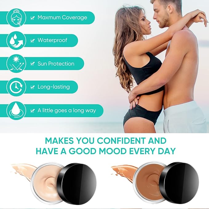 Tattoo Cover Up Makeup Waterproof, Sweatproof Concealer for Scars, Vitiligo, Dark Spots, Long-Lasting, Natural Finish for Body & Legs