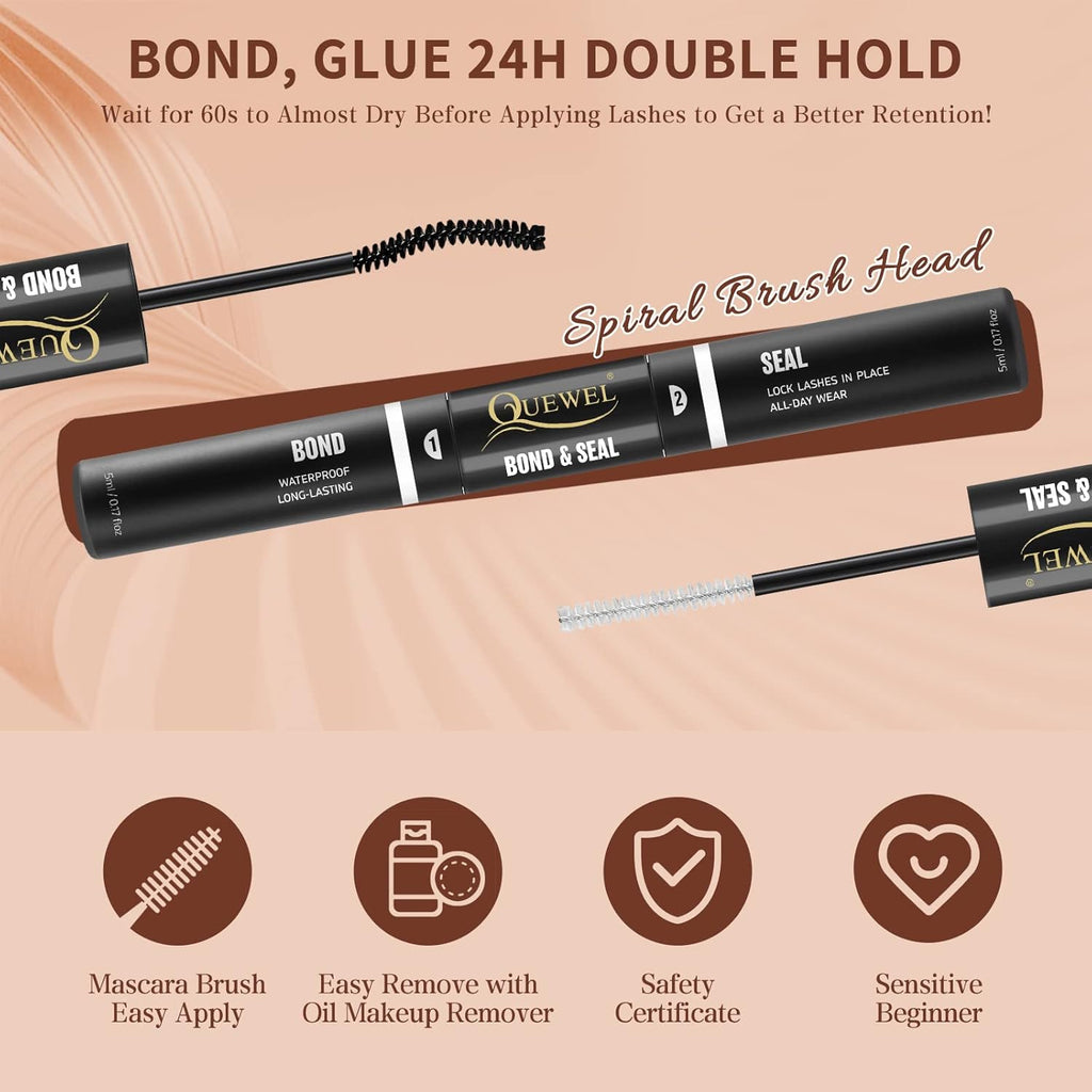 QUEWEL DIY Eyelash Extensions Kit, 144 Pcs Lash Clusters Eyelash Applicator Tool, Super Hold Bond and Seal, Clusters Lash Glue Remover Easy to Apply at Home(FD-QU-H-3D-02)