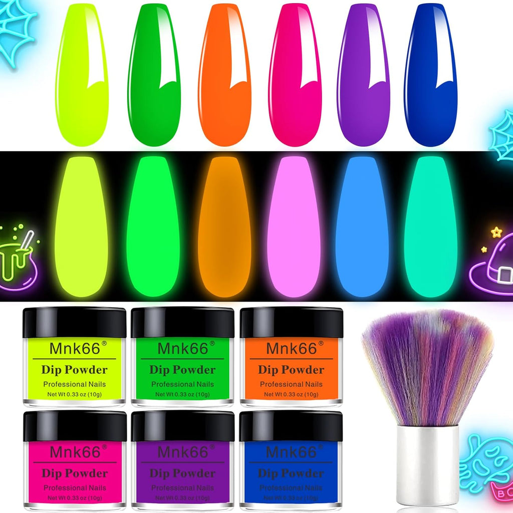 Glow in the Dark Nail Powder, 6 Colors Glow Dark Powder Dip Powder, Luminous Pigment Powder Fluorescent Neon Dipping Powder for Nail Art Decoration, Resin Craft(YYSDDPS-No.14-6PCS)