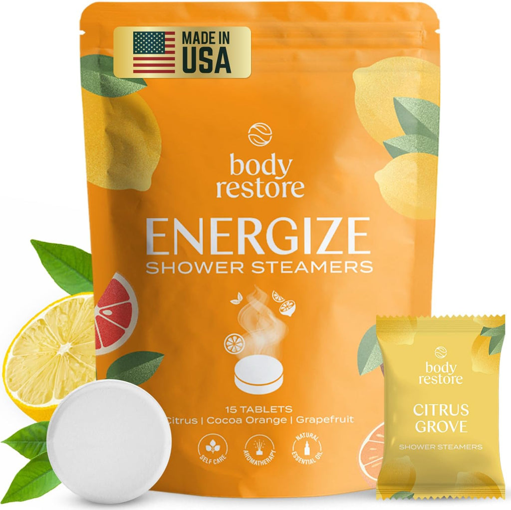 Body Restore Shower Steamers Aromatherapy 15 Pack - Christmas Stocking Stuffers for Men, Birthday Gifts for Women, White Elephant, Relaxation, Self Care - Citrus