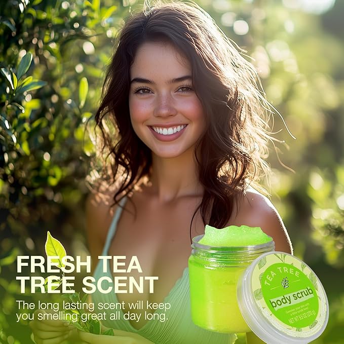 Tea Tree Body Scrub, Sugar Scrub for Body, Exfoliating Body Scrub for Smooth and Moisturized Skin, Natural Gifts for Women, 9.52oz