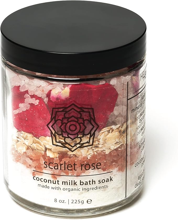 Hemlock Park Scarlet Rose Coconut Milk Bath Soak | Organic Coconut Milk, Botanicals, Dead Sea, Epsom, and Himalayan Pink Mineral Salts | 9.5 oz Jar