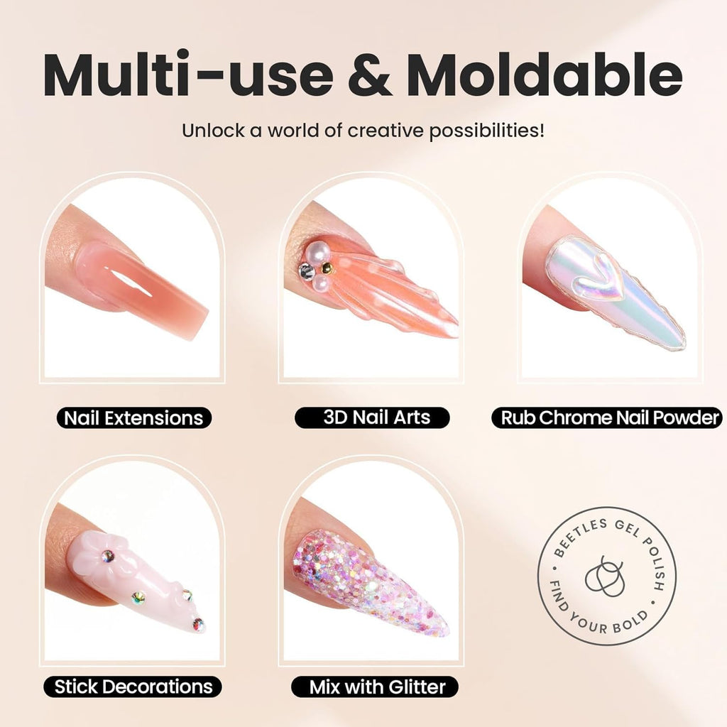 Beetles Solid Builder Nail Gel 1 oz White 3D Sculpting Gel for Nail Art Non-Sticky Extension with Rhinestones & Pearls and Rhinestones Glue Double-Head Pen DIY Salon Home for Women