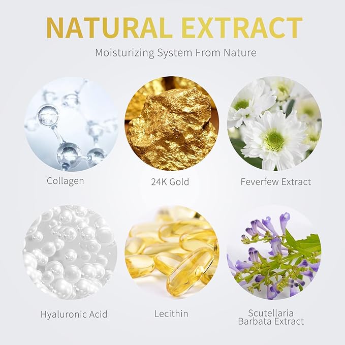 24K Gold Under Eye Patches - 60 Pack for Puffy Eyes, Dark Circles, Bags & Wrinkles with Collagen & Hyaluronic Acid