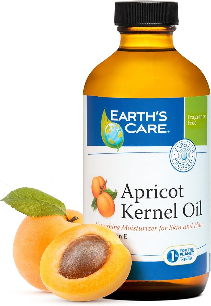 Earth's Care Apricot Kernel Oil - Apricot Oil for Skin and Hair with Vitamin E - Expeller Pressed, Glass Bottle - 8 Fl OZ
