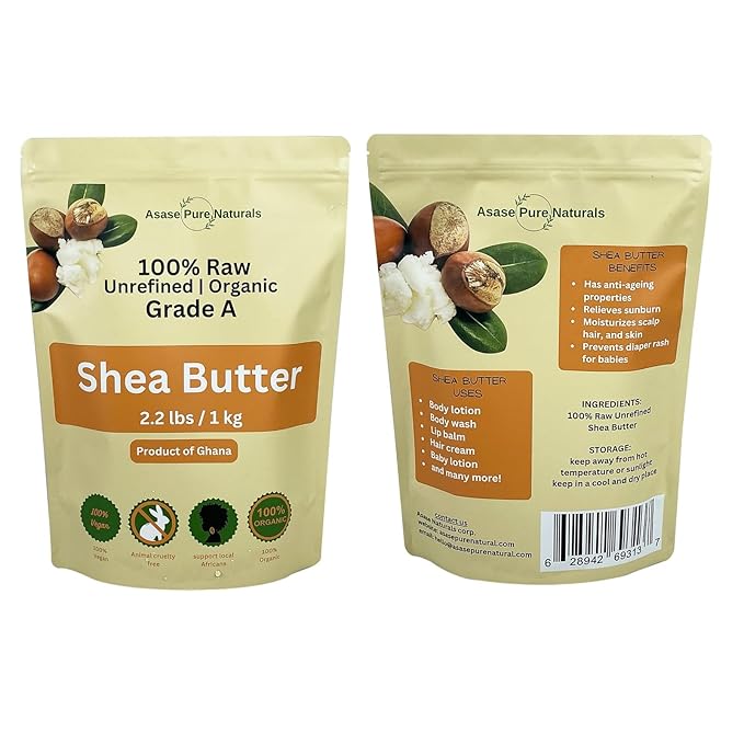 Shea butter, 1 KG, Raw, Unrefined, Grade A, Hand made, Ivory, Ghana Africa, Great for Hair, Skin, Nourish and moisturize, Body butter