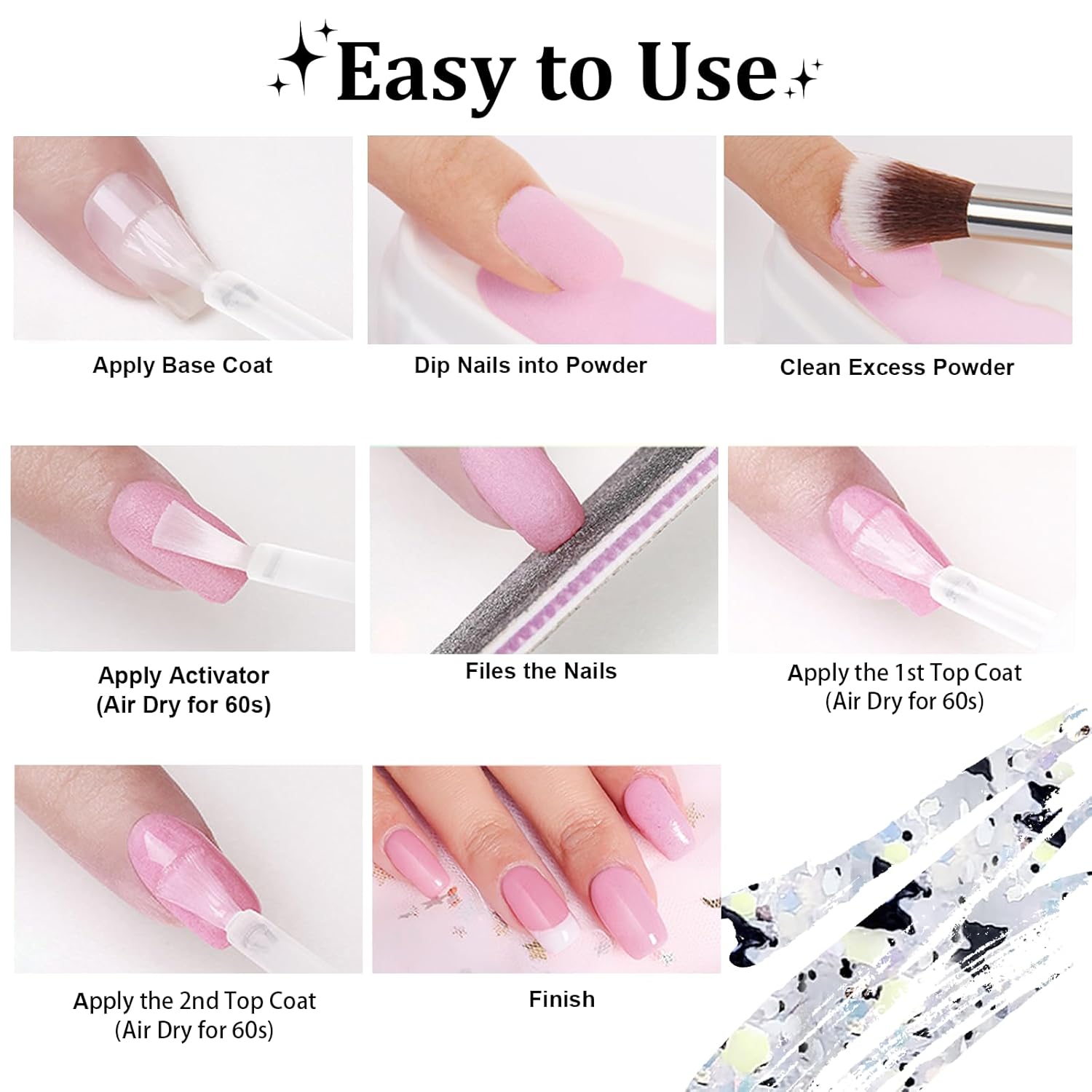 Nail Dip Powder Colors, Butterfly Glitter Silver - DIY Nail Art Starter Kit - No Lamp Needed - 1 oz