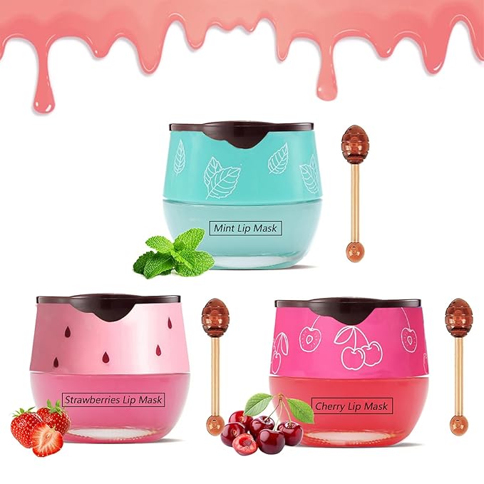 3PCS Bee Lip Balm Honey Pot Set, Moisturizing Propolis Mask, Hydrating Prevention for Dry and Cracked Skin, Exfoliating Scrubs, Sleep Mask Reduces Lines - Skin Care Products