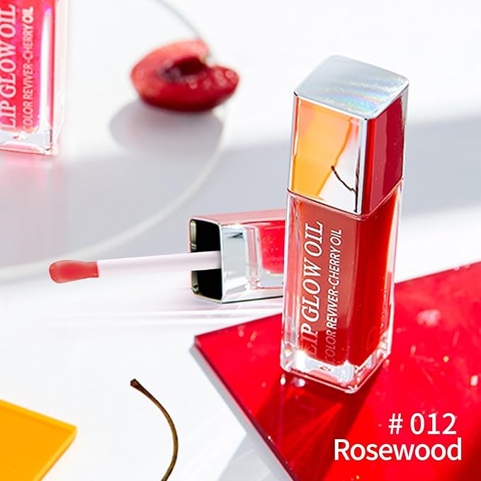 Plumping Lip Oil, Hydrating Gloss Tinted Lip Balm Transparent Lip Care, Big Brush Head Glitter Shine, Long Lasting Nourishing Non-sticky Fresh Texture(ROSEWOOD)