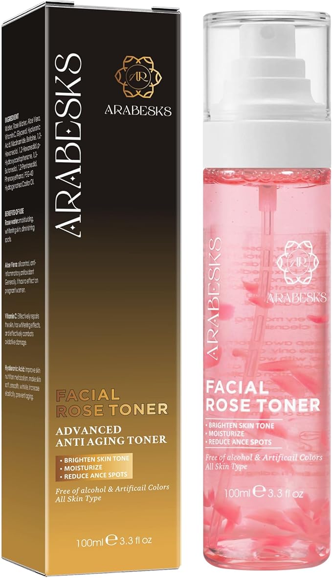 ARABESKS Rose Toner Spray - Natural, Organic, Vegan, Hyaluronic Acid, Aloe Vera, Vitamin C, Flower Floated Rose | Facial Mist, Face Toner, Spray for Face