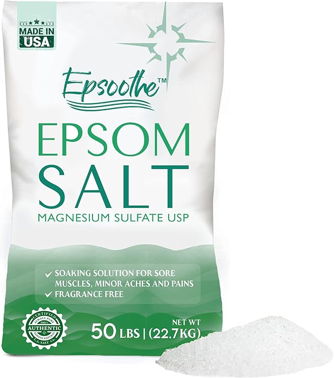Epsom Bath Salt, Magnesium Sulfate USP, Unscented, Fine Grain, 50 Pound Bag (Packaging May Vary)
