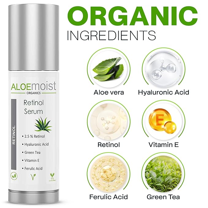 2.5% Retinol Serum for Face + Hyaluronic Acid, Aloe Vera, Vitamin E Oil, Jojoba Oil, Vitamin C Serum – Face Toner, Pore Minimizer, Acne Treatment, Reduces Wrinkles Fine Lines, Age Spots .5oz