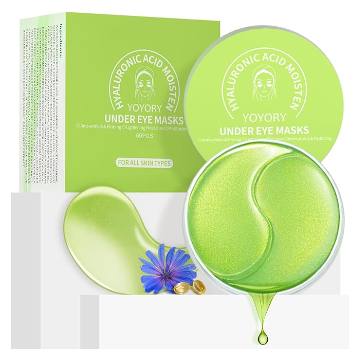 Under Eye Patches Masks - for Dark Circles, Eye bags puffiness Smoothing Skin Care Treatment, and Fade Wrinkles, Fine Lines with Collagen and Hyaluronic Acid for Women and Men, (60 Pcs) Green