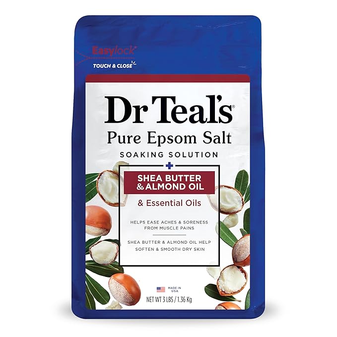 Dr Teal's Foaming Bath with Pure Epsom Salt, Shea Butter & Almond, 34 fl oz (Pack of 4) (Packaging May Vary) & Salt Soak with Pure Epsom Salt, Shea Butter & Almond, 3 lbs