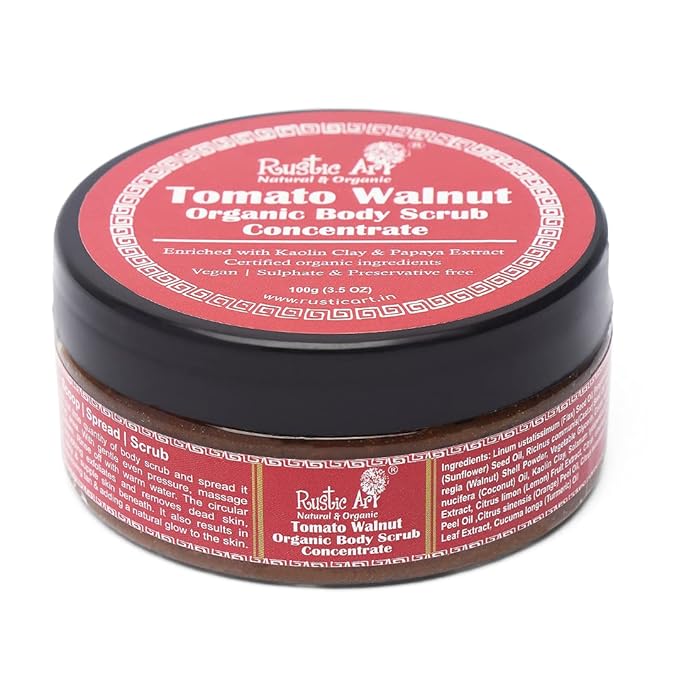 Tomato Walnut Body Scrub Concentrate | Exfoliating Body, Hands, Face, Legs, Foot | Foaming Scrub, Lasts 3X Longer | For Women & Men | Vegan & Cruelty Free | (3.5 Oz)