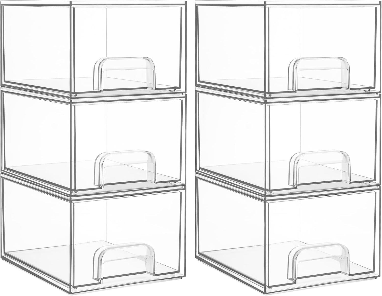 Vtopmart 6 Pack Clear Stackable Storage Drawers, 4.4'' Tall Acrylic Bathroom Makeup Organizer,Plastic Storage Bins For Vanity, Undersink, Kitchen Cabinets, Pantry, Home Organization and Storage
