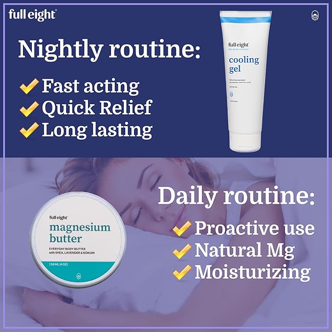 Magnesium Body Butter and Fast Acting Cooling Gel Bundle - Calming and Sleep Supporting - Fast Absorbing, Deep Penetrating, Moisturizing, and Calming - Daily and Nightly Creams (4oz each)