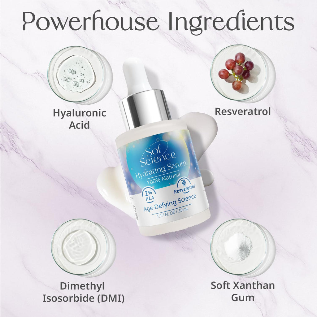 Ultra Hydrating Face Serum – Hyaluronic Acid + Resveratrol for Dry Skin – Lightweight All Natural Formula for Daily Moisture & Radiance – Boosts Moisture for a Dewy Glow 1.17 FL Oz