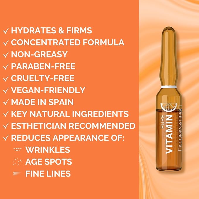 Noche Y Dia Vitamin C Ampoule Oil - Anti Aging Face Moisturizer Serum with Ascorbic Acid - Hydrate and Firm Skin - Boost Collagen - 12 x 2mL (.07 fl oz)