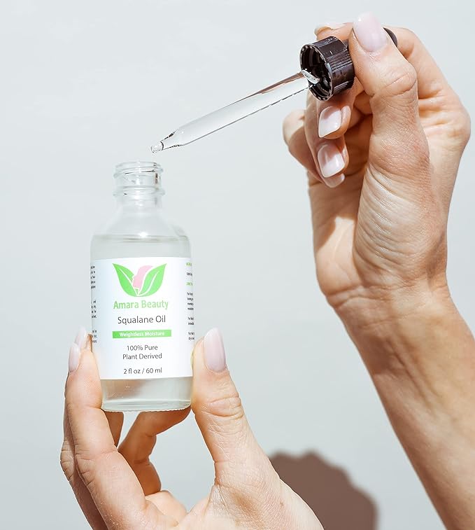 Amara Beauty Squalane Oil Moisturizer with 100% Pure Plant Derived Squalane for Face, Body, Skin and Hair - Face Oil 2 fl. oz.