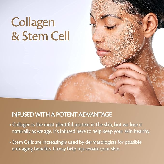 Brown Sugar Scrub Face Foot & Body Exfoliator Infused with Collagen and Stem Cell Exfoliating Salt Body Scrub for Toning Skin Cellulite Skin Care by M3 Naturals