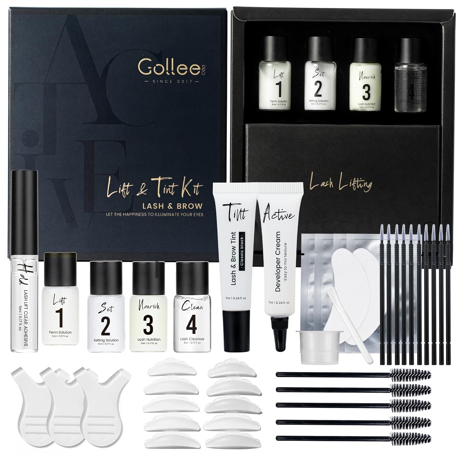 GOLLEE Lash Lift and Black Color Kit Brow Lamination Kit Black Eyelash & Eyebrow Set Eyelash Perm Kit With Detail Instruction and Complete Tools Easy For Beginner Achieve Salon-Quality at Home