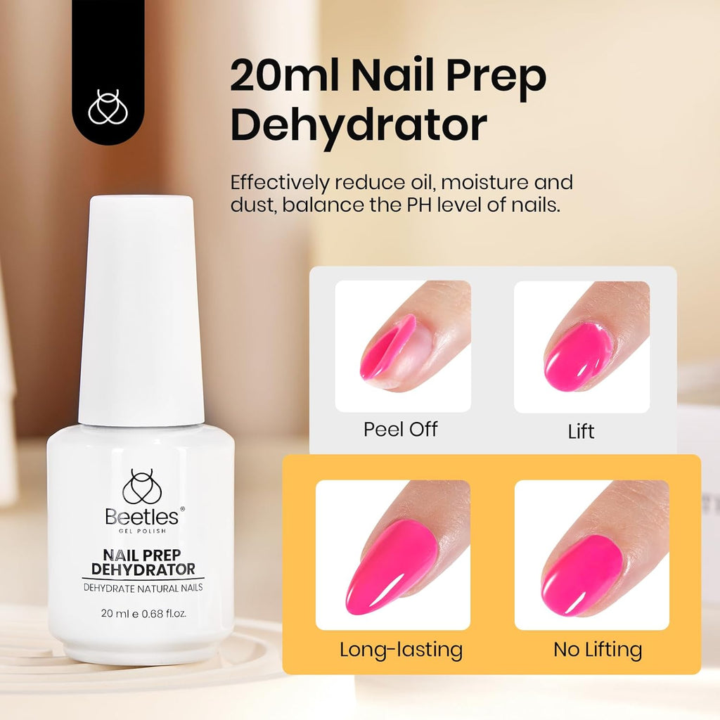 Beetles 20ml Nail Dehydrator : Professional Nail Prep Acid-Free & Hema-Free Dehydrate Bond Primer for Acrylic and Gel Polish