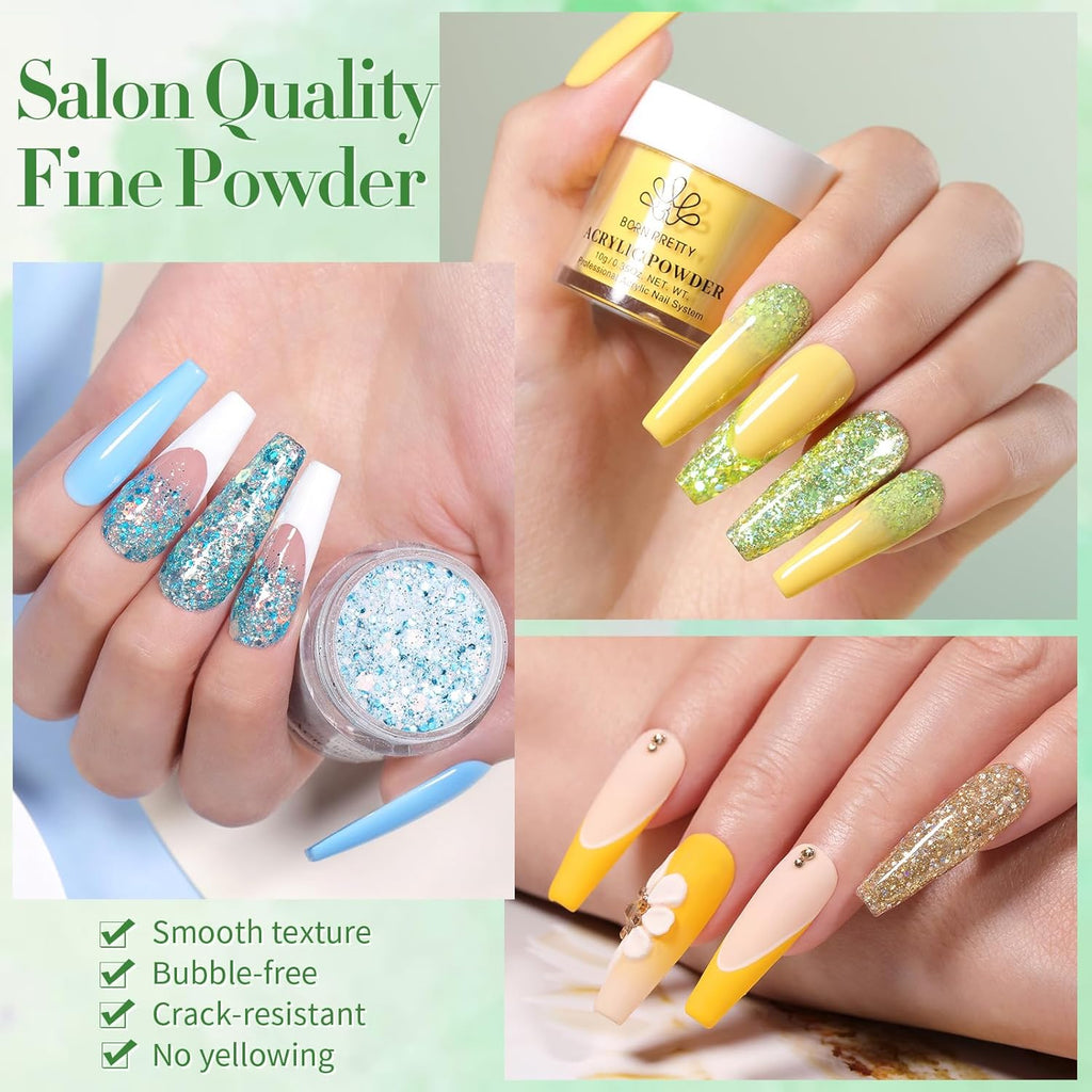 BORN PRETTY Acrylic Powder Set 36 Colors Spring Summer Acrylic Nail Powder Nude Pink Red Green Blue Purple Professional Polymer 3D Acrylic Nail Art Kit for French Nails Extension Nail Carving